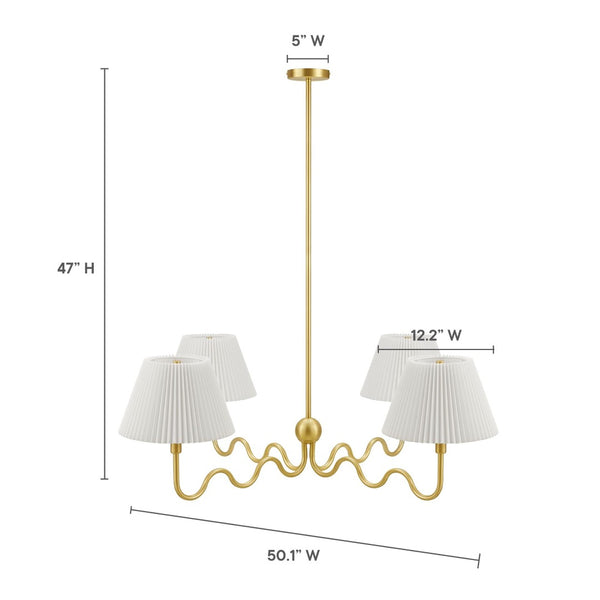 Modway Furniture Wave Squiggle 4-Arm Pendant Light - Sculptural Elegance with Pleated Shades for Any Space Brass EEI-6875-BRA