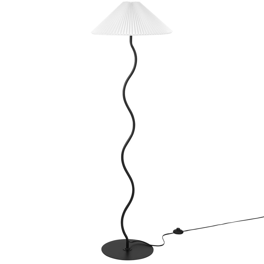 Modway Furniture Wave Squiggle Floor Lamp - Modern Sculptural Lighting with Soft Pleated Shade for Cozy Ambiance EEI-6877-BLK