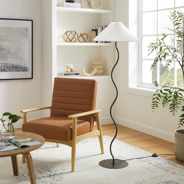 Modway Furniture Wave Squiggle Floor Lamp - Modern Sculptural Lighting with Soft Pleated Shade for Cozy Ambiance EEI-6877-BLK