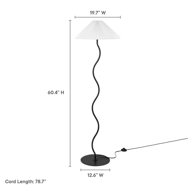 Modway Furniture Wave Squiggle Floor Lamp - Modern Sculptural Lighting with Soft Pleated Shade for Cozy Ambiance EEI-6877-BLK