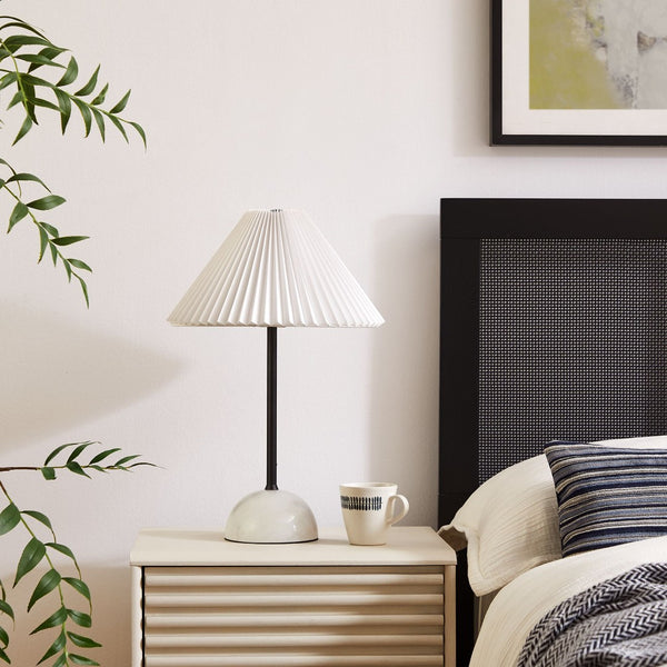 Modway Furniture Illusion Marble Dome Table Lamp – Elegant Accent Light with Pleated Shade for Modern Decor Spaces Black EEI-6878-BLK