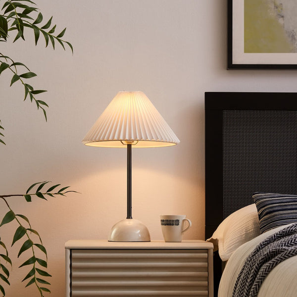 Modway Furniture Illusion Marble Dome Table Lamp – Elegant Accent Light with Pleated Shade for Modern Decor Spaces Black EEI-6878-BLK