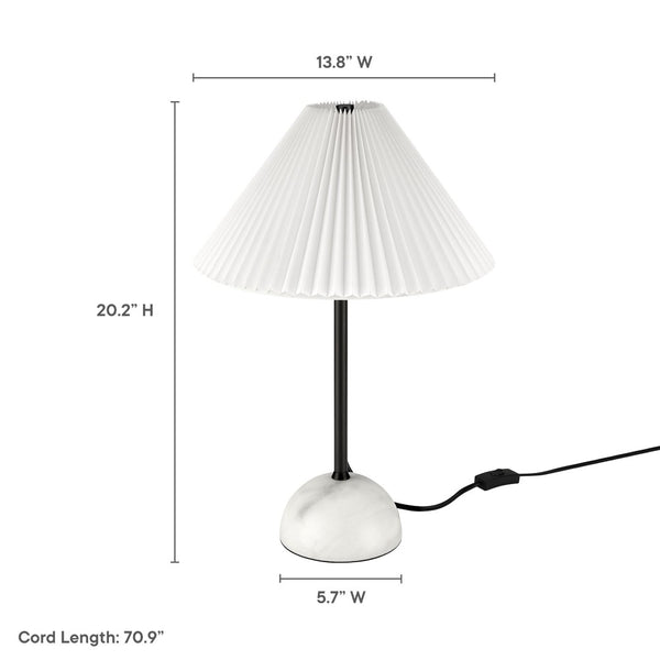 Modway Furniture Illusion Marble Dome Table Lamp – Elegant Accent Light with Pleated Shade for Modern Decor Spaces Black EEI-6878-BLK