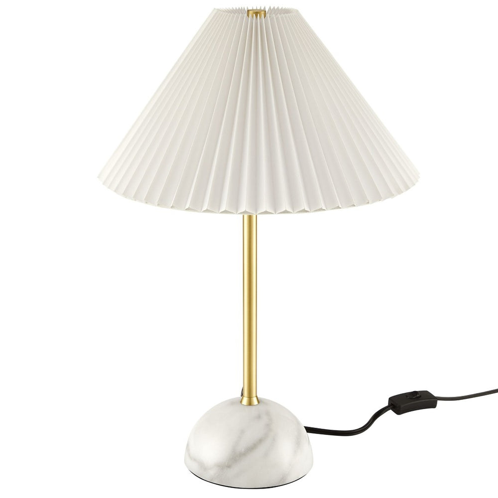 Modway Furniture Illusion Marble Dome Table Lamp – Elegant Accent Light with Pleated Shade for Modern Decor Spaces Brass EEI-6878-BRA
