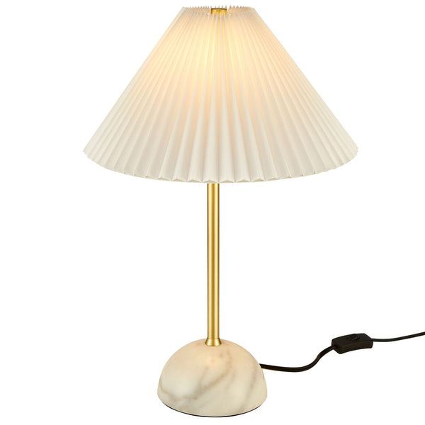 Modway Furniture Illusion Marble Dome Table Lamp – Elegant Accent Light with Pleated Shade for Modern Decor Spaces Brass EEI-6878-BRA