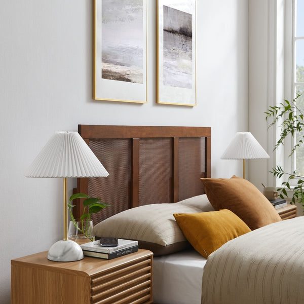 Modway Furniture Illusion Marble Dome Table Lamp – Elegant Accent Light with Pleated Shade for Modern Decor Spaces Brass EEI-6878-BRA