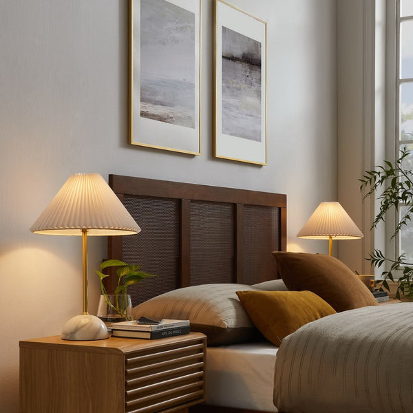 Modway Furniture Illusion Marble Dome Table Lamp – Elegant Accent Light with Pleated Shade for Modern Decor Spaces Brass EEI-6878-BRA