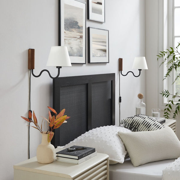 Modway Furniture Sunlit Squiggle Arm Wall Sconce - Modern Design with Adjustable Lighting for Cozy Spaces and Reading Walnut Black EEI-6881-WAL-BLK