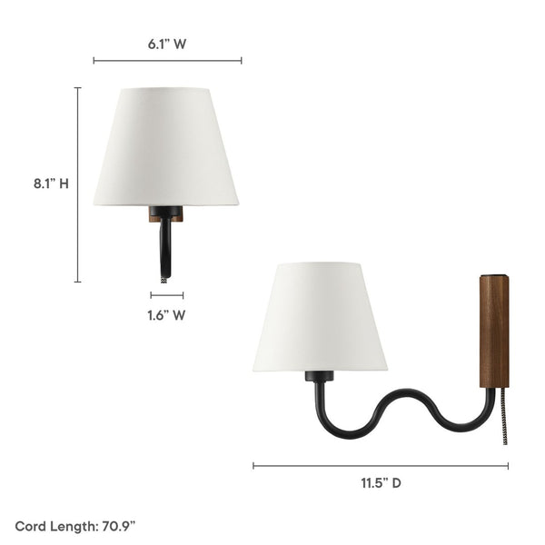 Modway Furniture Sunlit Squiggle Arm Wall Sconce - Modern Design with Adjustable Lighting for Cozy Spaces and Reading Walnut Black EEI-6881-WAL-BLK