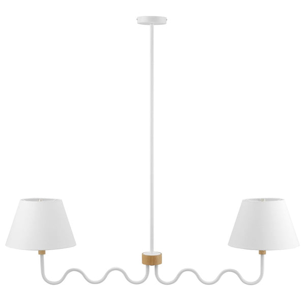 Modway Furniture Sunlit Squiggle 2-Arm Pendant Light - Modern Chandelier with Fabric Shades for Cozy Illumination Natural White EEI-6882-NAT-WHI