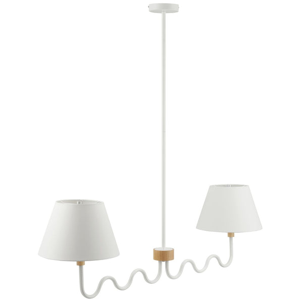 Modway Furniture Sunlit Squiggle 2-Arm Pendant Light - Modern Chandelier with Fabric Shades for Cozy Illumination Natural White EEI-6882-NAT-WHI