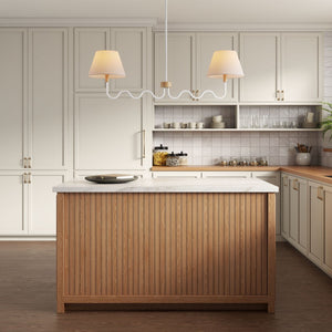 Modway Furniture Sunlit Squiggle 2-Arm Pendant Light - Modern Chandelier with Fabric Shades for Cozy Illumination Natural White EEI-6882-NAT-WHI