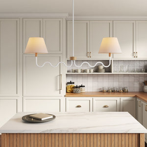 Modway Furniture Sunlit Squiggle 2-Arm Pendant Light - Modern Chandelier with Fabric Shades for Cozy Illumination Natural White EEI-6882-NAT-WHI