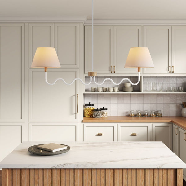 Modway Furniture Sunlit Squiggle 2-Arm Pendant Light - Modern Chandelier with Fabric Shades for Cozy Illumination Natural White EEI-6882-NAT-WHI