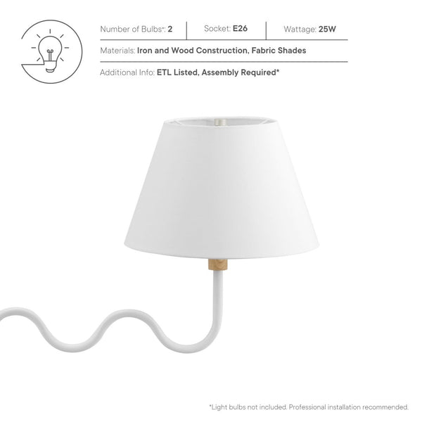 Modway Furniture Sunlit Squiggle 2-Arm Pendant Light - Modern Chandelier with Fabric Shades for Cozy Illumination Natural White EEI-6882-NAT-WHI