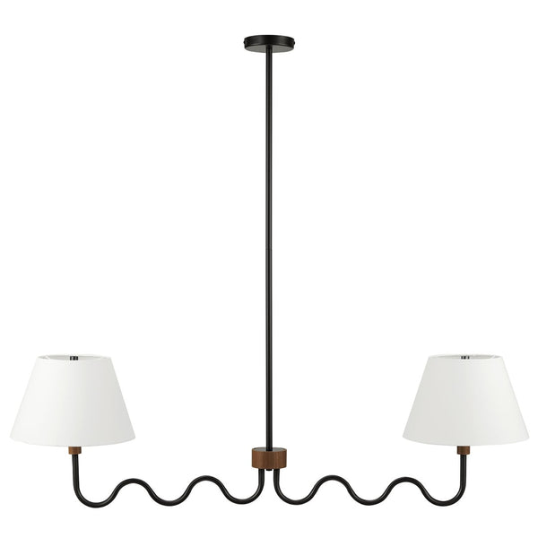 Modway Furniture Sunlit Squiggle 2-Arm Pendant Light - Modern Chandelier with Fabric Shades for Cozy Illumination Walnut Black EEI-6882-WAL-BLK