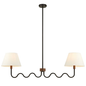 Modway Furniture Sunlit Squiggle 2-Arm Pendant Light - Modern Chandelier with Fabric Shades for Cozy Illumination Walnut Black EEI-6882-WAL-BLK