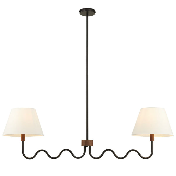 Modway Furniture Sunlit Squiggle 2-Arm Pendant Light - Modern Chandelier with Fabric Shades for Cozy Illumination Walnut Black EEI-6882-WAL-BLK