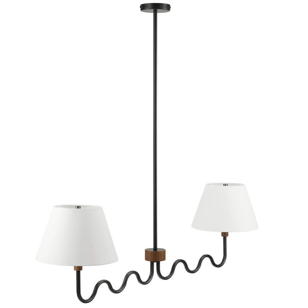 Modway Furniture Sunlit Squiggle 2-Arm Pendant Light - Modern Chandelier with Fabric Shades for Cozy Illumination Walnut Black EEI-6882-WAL-BLK