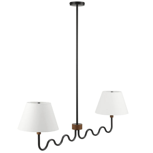 Modway Furniture Sunlit Squiggle 2-Arm Pendant Light - Modern Chandelier with Fabric Shades for Cozy Illumination Walnut Black EEI-6882-WAL-BLK