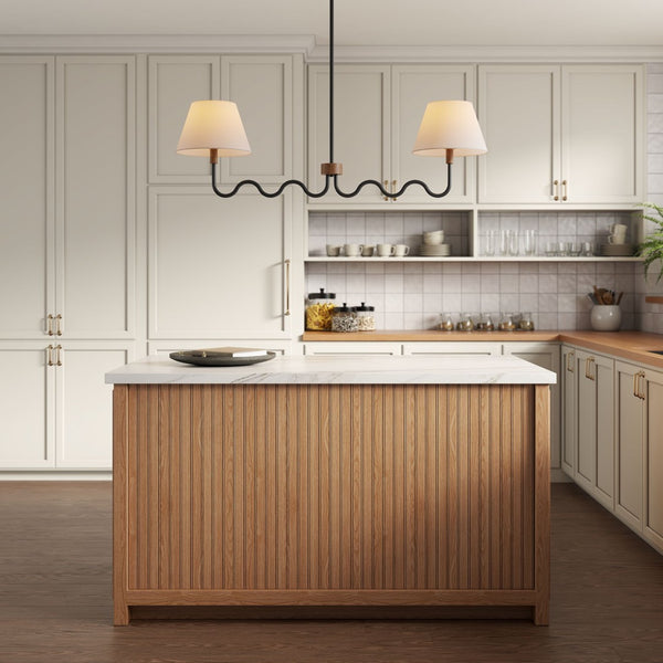 Modway Furniture Sunlit Squiggle 2-Arm Pendant Light - Modern Chandelier with Fabric Shades for Cozy Illumination Walnut Black EEI-6882-WAL-BLK