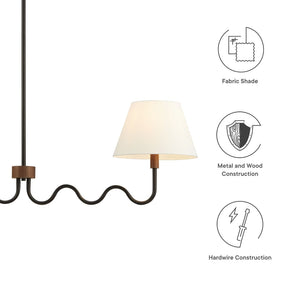 Modway Furniture Sunlit Squiggle 2-Arm Pendant Light - Modern Chandelier with Fabric Shades for Cozy Illumination Walnut Black EEI-6882-WAL-BLK