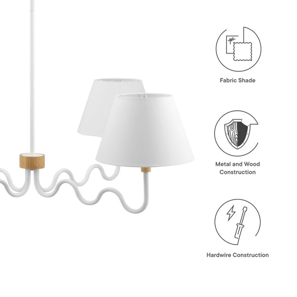 Modway Furniture Sunlit Squiggle 4-Arm Pendant Light – Modern Chandelier for Stylish Ambiance in Any Room Natural White EEI-6883-NAT-WHI