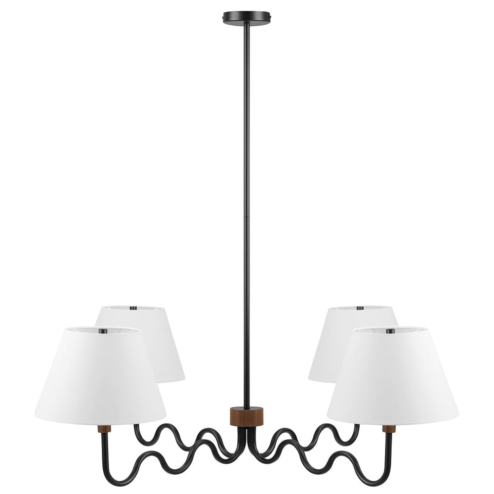 Modway Furniture Sunlit Squiggle 4-Arm Pendant Light – Modern Chandelier for Stylish Ambiance in Any Room Walnut Black EEI-6883-WAL-BLK