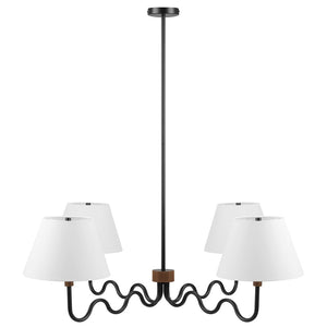 Modway Furniture Sunlit Squiggle 4-Arm Pendant Light – Modern Chandelier for Stylish Ambiance in Any Room Walnut Black EEI-6883-WAL-BLK
