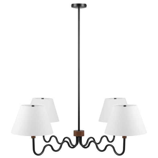 Modway Furniture Sunlit Squiggle 4-Arm Pendant Light – Modern Chandelier for Stylish Ambiance in Any Room Walnut Black EEI-6883-WAL-BLK