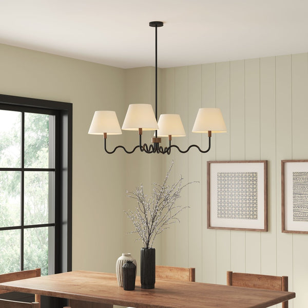 Modway Furniture Sunlit Squiggle 4-Arm Pendant Light – Modern Chandelier for Stylish Ambiance in Any Room Walnut Black EEI-6883-WAL-BLK