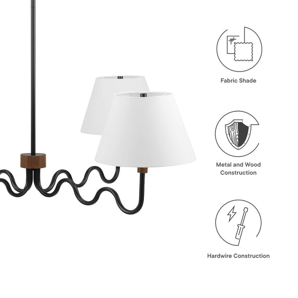 Modway Furniture Sunlit Squiggle 4-Arm Pendant Light – Modern Chandelier for Stylish Ambiance in Any Room Walnut Black EEI-6883-WAL-BLK