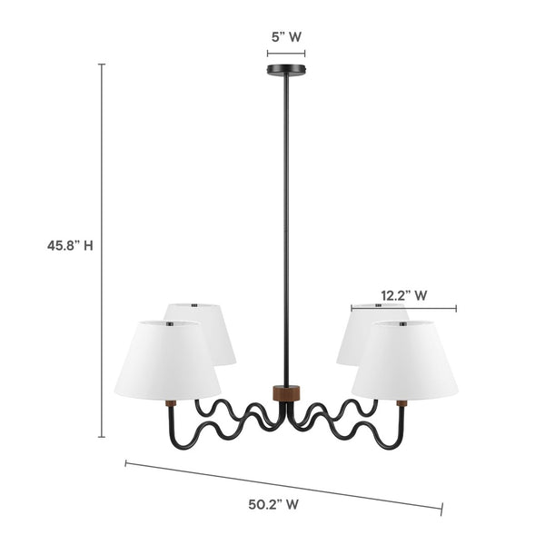 Modway Furniture Sunlit Squiggle 4-Arm Pendant Light – Modern Chandelier for Stylish Ambiance in Any Room Walnut Black EEI-6883-WAL-BLK