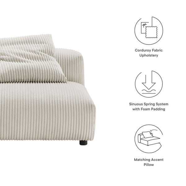 Modway Furniture Solace Modular Corduroy Armless Lounge Chair - Durable, Comfortable, and Perfect for Custom Layouts Almond EEI-6884-ALM
