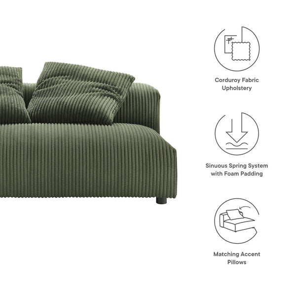 Modway Furniture Solace Modular Corduroy Armless Loveseat – Versatile, Cozy Seating for Modern Living Spaces Fern EEI-6890-FRN