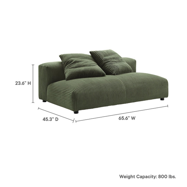 Modway Furniture Solace Modular Corduroy Armless Loveseat – Versatile, Cozy Seating for Modern Living Spaces Fern EEI-6890-FRN
