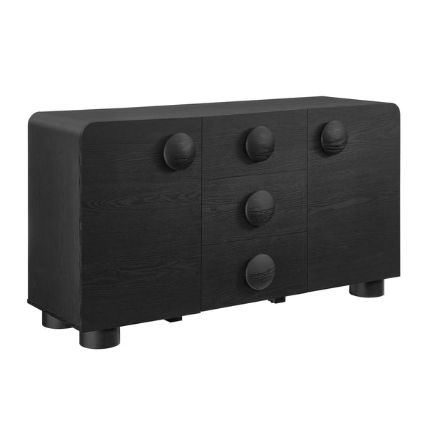 Modway Furniture Sonnet 57" Curved Sideboard Storage Cabinet - Retro-Inspired Design for Modern Spaces, Durable Finish Black EEI-6892-BLK