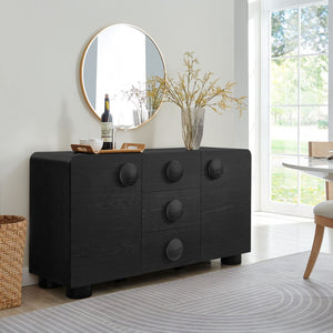 Modway Furniture Sonnet 57" Curved Sideboard Storage Cabinet - Retro-Inspired Design for Modern Spaces, Durable Finish Black EEI-6892-BLK