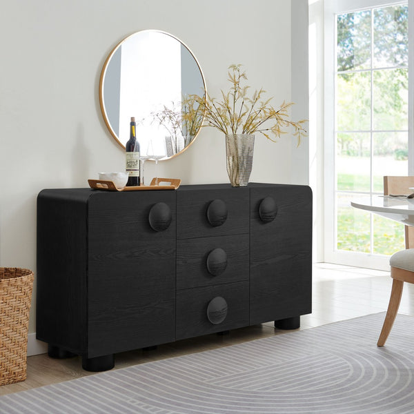 Modway Furniture Sonnet 57" Curved Sideboard Storage Cabinet - Retro-Inspired Design for Modern Spaces, Durable Finish Black EEI-6892-BLK