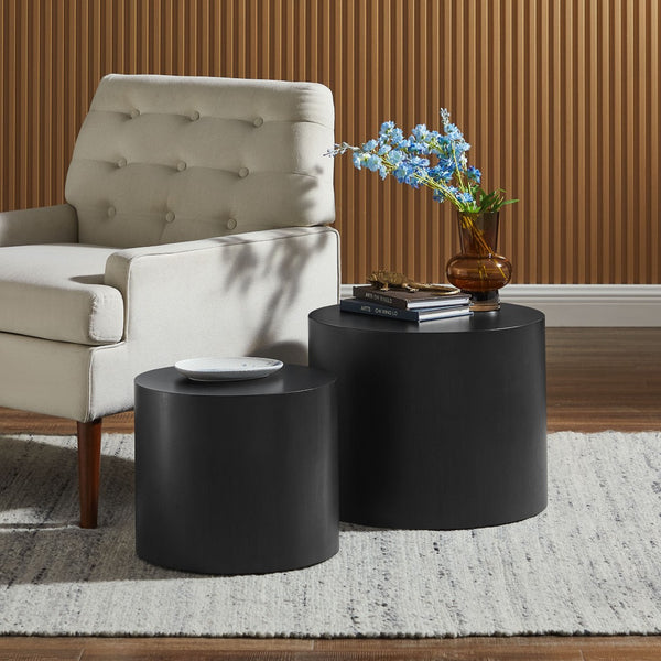 Modway Furniture Amani Round Nesting Coffee Tables Set - Modern Design for Versatile Living Room Use and Style Black EEI-6893-BLK