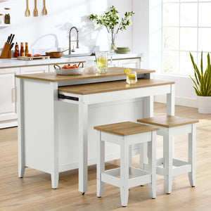 Modway Furniture Garland 3-Piece Farmhouse Kitchen Island Set with Backless Stools, Butcher Block Top & Storage Solutions EEI-6894-OAK-WHI