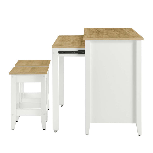 Modway Furniture Garland 3-Piece Farmhouse Kitchen Island Set with Backless Stools, Butcher Block Top & Storage Solutions EEI-6894-OAK-WHI
