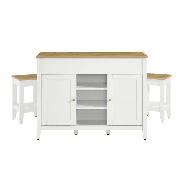 Modway Furniture Garland 3-Piece Farmhouse Kitchen Island Set with Backless Stools, Butcher Block Top & Storage Solutions EEI-6894-OAK-WHI