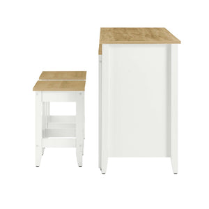 Modway Furniture Farmstead 3-Piece Kitchen Island and Stool Set - Versatile Oak White with Butcher Block Style Charm EEI-6895-OAK-WHI