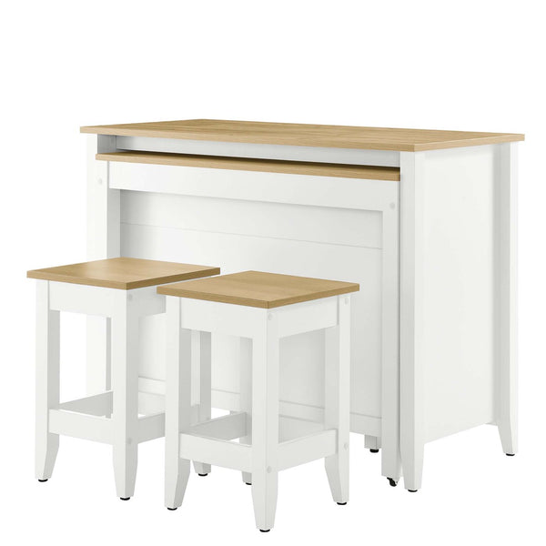 Modway Furniture Farmstead 3-Piece Kitchen Island and Stool Set - Versatile Oak White with Butcher Block Style Charm EEI-6895-OAK-WHI