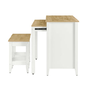 Modway Furniture Farmstead 3-Piece Kitchen Island and Stool Set - Versatile Oak White with Butcher Block Style Charm EEI-6895-OAK-WHI