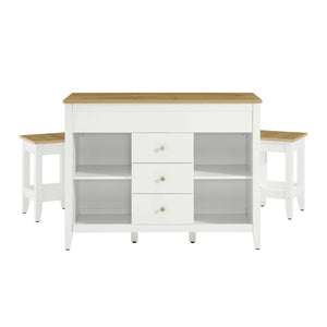 Modway Furniture Farmstead 3-Piece Kitchen Island and Stool Set - Versatile Oak White with Butcher Block Style Charm EEI-6895-OAK-WHI