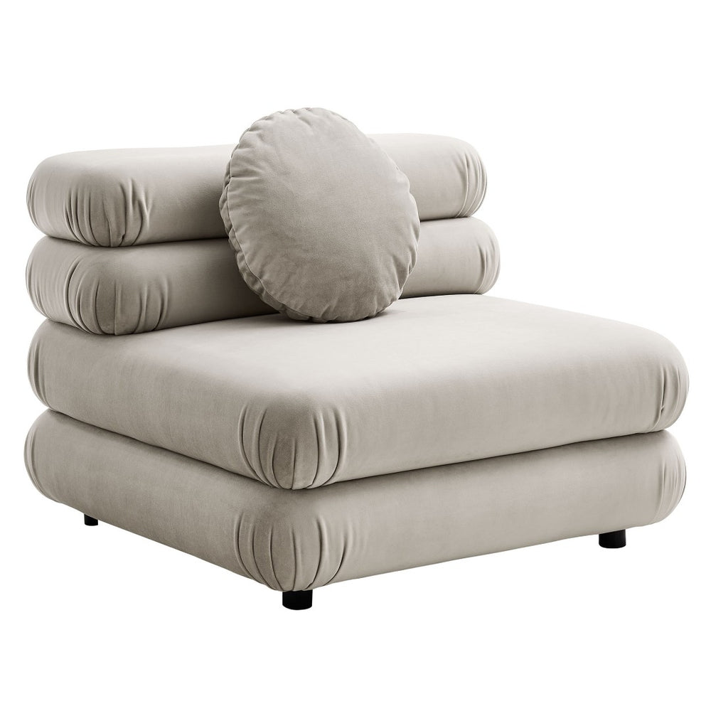Modway Furniture Jubilee Modway Modular Velvet Armless Lounge Chair with Tufted Cushions for Living Room Almond EEI-6896-ALM