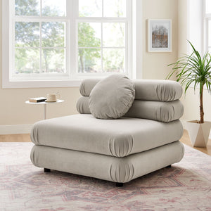 Modway Furniture Jubilee Modway Modular Velvet Armless Lounge Chair with Tufted Cushions for Living Room Almond EEI-6896-ALM