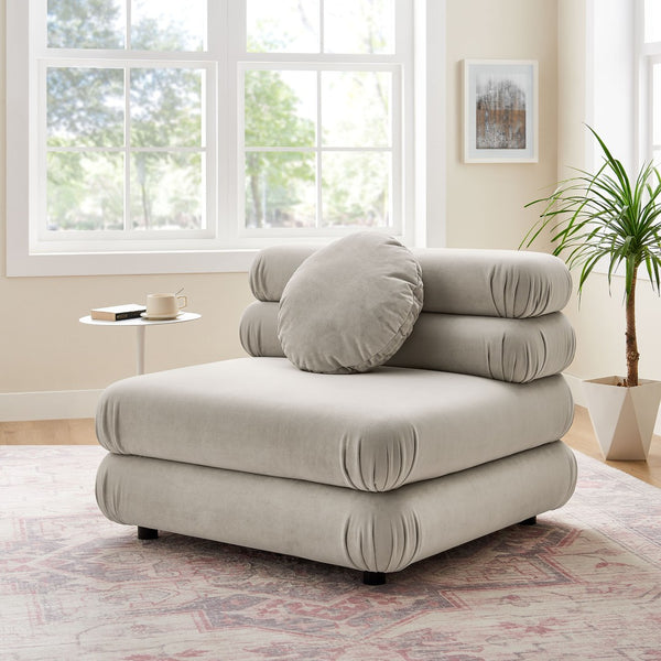 Modway Furniture Jubilee Modway Modular Velvet Armless Lounge Chair with Tufted Cushions for Living Room Almond EEI-6896-ALM